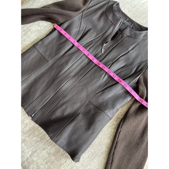 Jaclyn Smith Genuine Lambskin Leather & Knit Brown Jacket M - Picture 6 of 8